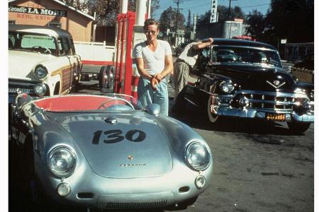 James Dean mit seinem Porsche 550 Spyder