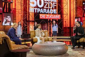 "50 Jahre ZDF-Hitparade - Die Zugabe" mit Thomas Gottschalk (l.), Paola Felix und Bülent Ceylan.