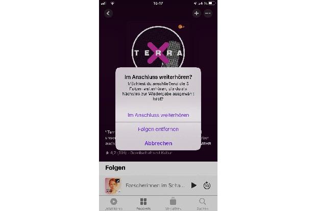 Spielt man zwischendurch eine Episode, die nicht in der Liste „Nächster Titel“ enthalten ist, kann man die Liste anschließen...