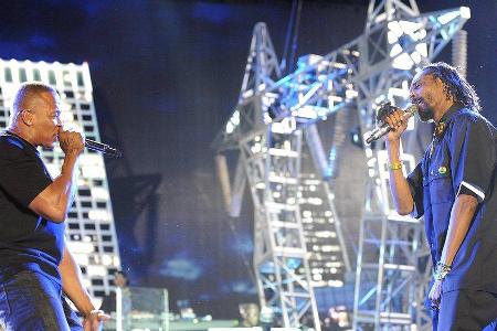 Dr. Dre (l.) und Snoop Dogg bei einem gemeinsamen Auftritt in Kalifornien.