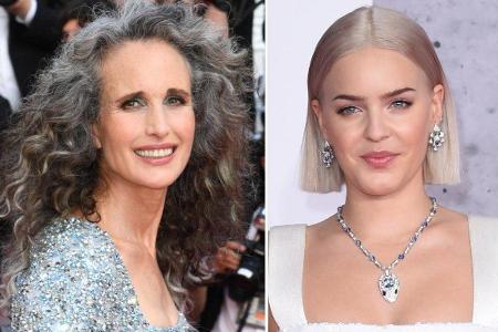 Der Granny-Hair-Look unterschiedlich interpretiert: Andie MacDowell (li.) und Anne-Marie