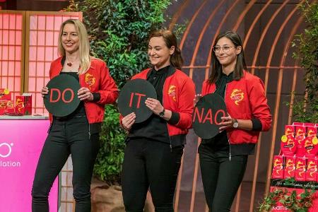 V.l.: Annette Steiner-Kienzler, Nadja Arbab und Maximiliane Staiger überzeugen fast alle Löwen mit ihrem zuckerfreien Brain-...