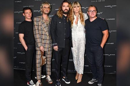 Heidi Klum mit (v.li.) Georg Listing, Bill und Tom Kaulitz sowie Gustav Schäfer auf der Release-Party der neuen Tokio-Hotel-...