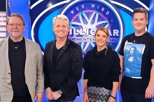 v.l.: Jürgen von der Lippe, Guido Cantz, Evi Sachenbacher-Stehle und Chris Tall sind zu Gast bei Günther Jauch.