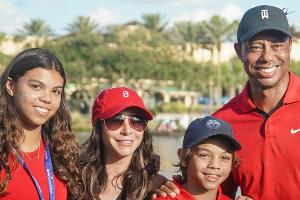Tiger Woods (r.) mit seinen Kindern, Samantha (l.) und Charlie, und seiner Freundin Erica Herman.