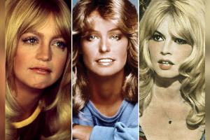 Goldie Hawn (l.), Farrah Fawcett (M.) und Brigitte Bardot machten den Waft Fringe zur Trendfrisur.