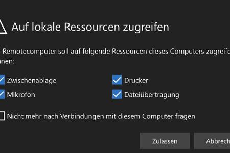 Beim Verbindungsaufbau zu Windows 365 lässt sich steuern, welche Ressourcen des Clients auf dem virtuellen PC zur Verfügung ...