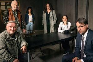 Drehstart-Foto zum Münster-Krimi "Tatort: Des Teufels langer Atem" (v.l.): Frank Thiel (Axel Prahl), Herbert Thiel (Claus D....