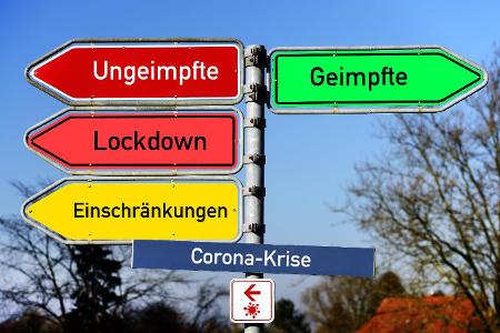 FOTOMONTAGE, Wegweiser, Symbolfoto Lockdown f�r Ungeimpfte _...
