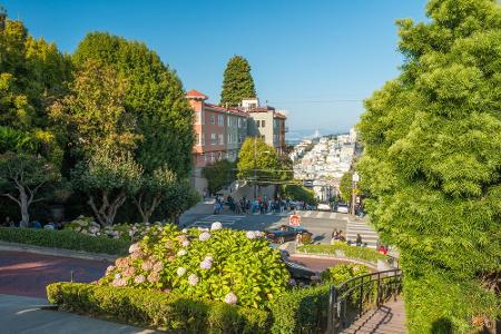 Eine der wichtigsten und zugleich schönsten Straßen von San Francisco ist die Lombard Street. Sie ist in Serpentinenform 192...