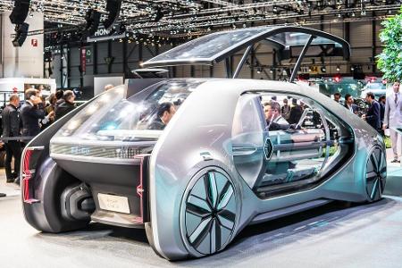 Was für ein Auto soll das sein? Das Konzeptfahrzeug Renault EZ-GO ist ein Taxi, das vollkommen autonom fahren soll. Der Eins...