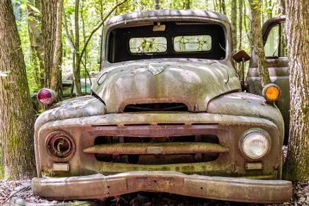 Von der Konkurrenz aus Dearborn, Michigan, stammt dieses Auto-Wrack: ein Ford. Ebenfalls ein Pick-up.
