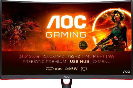 Platz 9 geht an den AOC CQ32G3SU
Pluspunkte: Die sehr gute Gaming-Performance, die 1000R-Krümmung des Curved-Monitors, die ergonomischen Einstelloptionen und der akzeptable Anschaffungspreis
Minuspunkt: Der immens hohe Energiebedarf