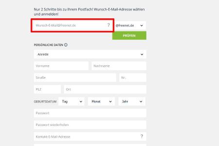E-Mail-Adresse bei freenet Mail erstellen - Schritt 3