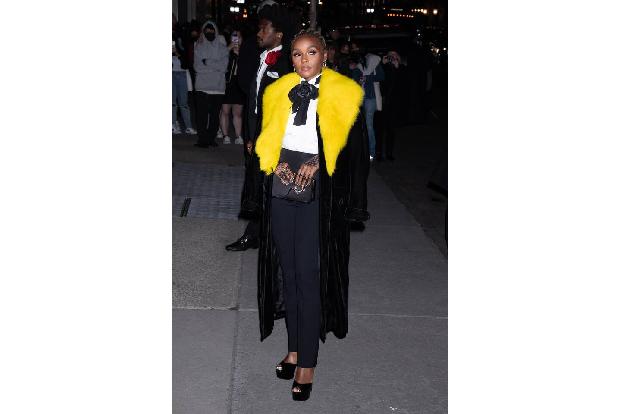 Multitalent Janelle Monae - sie schauspielert und singt - setzte mit einem Anzug mit gelbem Flausch Akzente.