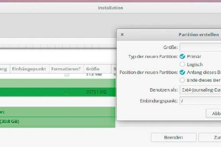 Installation auf USB-Speichermedium: Hier wird die Systempartition eingerichtet. Der Bootloader muss ebenfalls auf den USB-Datenträger (hier „/dev/sdd“).