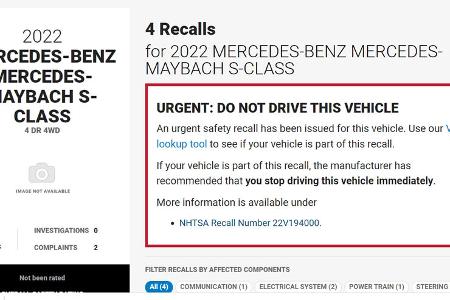 Mercedes Maybach NHTSA