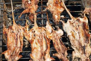 Ja, das sind wirklich Ratten. Gegrillte Biberratten. Was bei Europäern umgehend den Würgereiz hervorruft, gilt in Kambodscha...