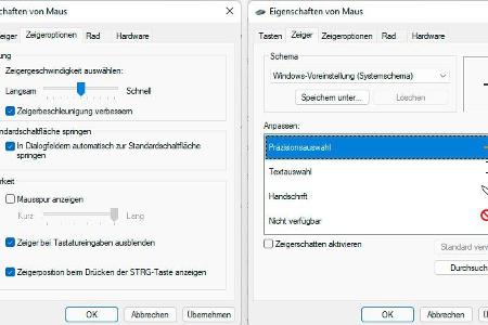 Im Fenster „Eigenschaften von Maus“ bietet Windows interessante, aber vielfach unbekannte Funktionen. Statt langer Erklärung der Auswirkungen probieren Sie sie am besten einfach aus.