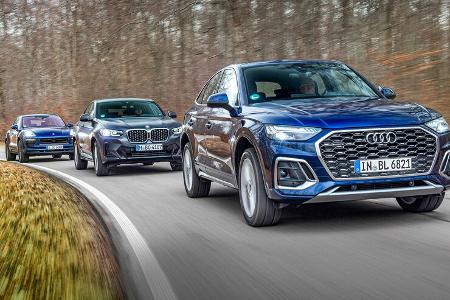 Audi Q5 Sportback 45 TFSI, BMW X4 30i, Porsche Macan