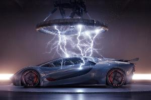 Auto mit Blitzeinschlag