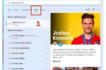 Die Suche zieht automatisch Ergebnisse aus dem Netz hinzu.