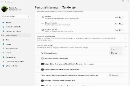 Das Startmenü in Windows 11 kann man auch links anordnen