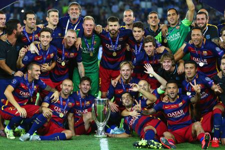 2015: FC Barcelona - FC Sevilla (5:4 n.V.) - Erneut ein Liga-Duell aus Spanien, erneut ist der FC Sevilla involviert, erneut unterliegen die Andalusier. 5:4 endet die torreiche Partie nach Verlängerung, in der regulären Spielzeit sehen die Fans im georgischen Tiflis bereits acht Tore! Pedro erzielt am Ende den entscheidenden Treffer für den FC Barcelona.