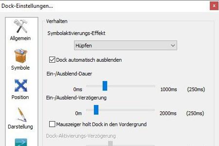 Rocketdock bietet einen zusätzlichen Programmstarter. Aktiviert man „Dock automatisch ausblenden“ erscheint die Leiste erst, wenn der Mauszeiger an den Bildschirmrand fährt.