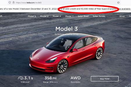 Tesla Model 3 Rabatt USA Gratis Supercharging