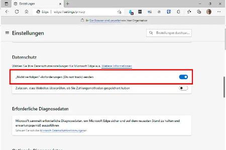 Genauso wie andere Browser bietet auch Edge an, den besuchten Websites eine Do-not-track-Anforderung zu schicken. Hierbei handelt es sich aber nur um eine Bitte.
