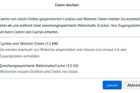 Firefox kann, genau wie seine Konkurrenten, die gespeicherten Cookies auf einen Schlag löschen.