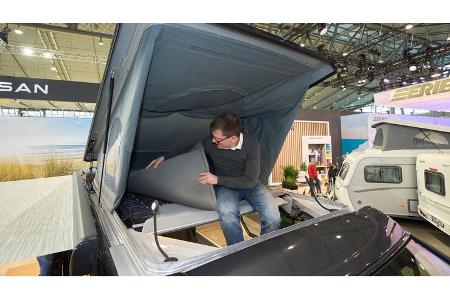 Aufstelldach, Matratze, Tellerfedern, Bett, Aufstelldach-Bett, Campingbus, Zeltbalg, offenes Aufstelldach