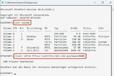Windows 11 stehen anders als beim virtuellen PC stehen auf einer virtuellen Festplatte (VHD) die vollen Systemressourcen zur Verfügung. Mit dem Tool Diskpart ist die VHD schnell erstellt.