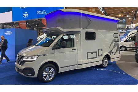 Teilintegriert, Hubdach, Außenansicht, Fahrerseite, aufgeklappt