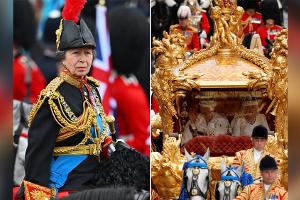 Prozession: Prinzessin Anne reitet hinter der Kutsche von Charles III.