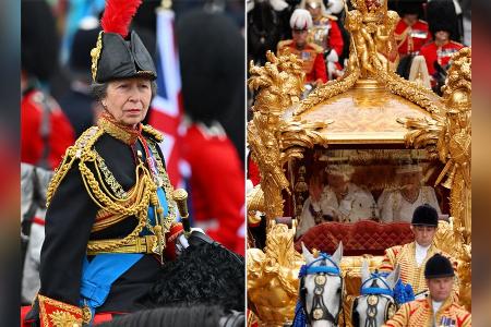 Prozession: Prinzessin Anne reitet hinter der Kutsche von Charles III.
