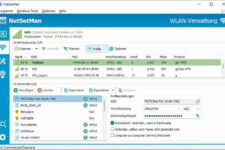 Das Tool Netsetman ermöglicht es, in Windows gespeicherte WLAN-Passwörter auf einen Stick oder ein anderes Medium zu exportieren und diese auf einen anderen Rechner zu übertragen.