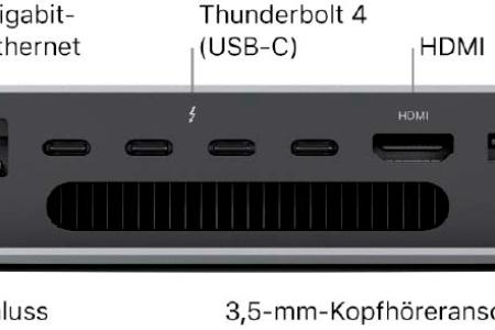 Ist es Thunderbolt oder nicht? Ein eindeutiger Hinweis auf einen Anschluss gemäß Thunderbolt-Standard ist das Blitzsymbol, wie es bei Apple-Geräten zu finden ist.