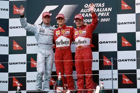 Saisons mit Podestplätzen | eingestellt - Schumacher hat in seiner Formel-1-Karriere in 16 (von insgesamt 19) Jahren immer mindestens einen Podestplatz erreicht. Hamilton fuhr in der Saison 2023 bereits viermal auf das Treppchen und hat diese Bestmarke damit bereits eingestellt.