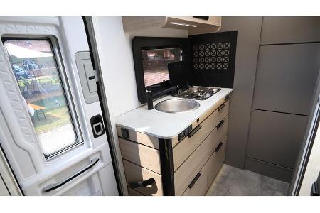 Küche, Heck, Spülbecken, Aufbautür