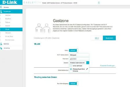 In den Einstellungen dieses D-Link-Routers sind die Konfigurationsoptionen für das Gastnetzwerk unter 