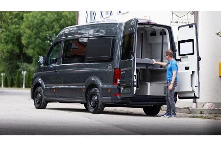 VW Crafter, Heck, Bett, Stauraum