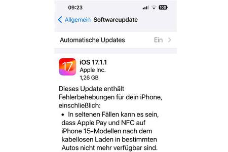 Apple iPhone 15 iOS-Update 17.1.1