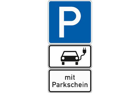 Richtzeichen 314 Parken Zusatzzeichen 1010-66 Bevorrechtigung elektrisch betriebener Fahrzeuge Zusatzzeichen 1053-31 Mit Parkschein