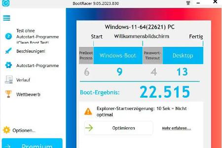 Bootracer stellt übersichtlich dar, wie lange der Startvorgang von Windows gedauert hat und wann der Desktop einsatzbereit war. Darüber hinaus bietet das Tool die Möglichkeit, Autostart-Programme zu deaktivieren.