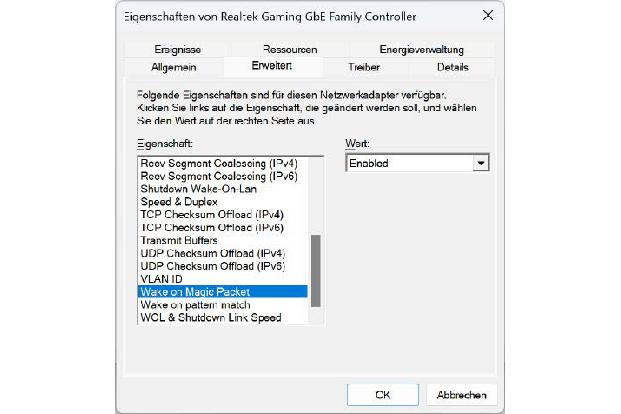 Die Aktivierung von Wake-on-LAN ist bei nahezu allen Netzwerkadaptern möglich. Dadurch kann Windows über das Netzwerk reaktiviert werden.