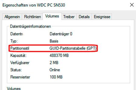 Die Verwendung des Partitionsstils 