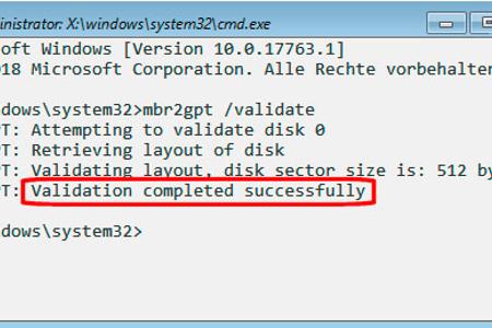 Um den echten UEFI-Betrieb mit Secure Boot zu ermöglichen, muss der Systemdatenträger im GPT-Partitionsstil formatiert sein. Die Festplattenumstellung wird durch das Windows-Tool MBR2GPT schnell durchgeführt.