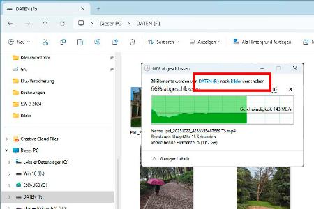 Im Windows Explorer ist der Unterschied kaum wahrnehmbar: Fotos und Videos werden hier verschoben anstatt kopiert. Dies könnte die Datensicherheit eher beeinträchtigen als verbessern.